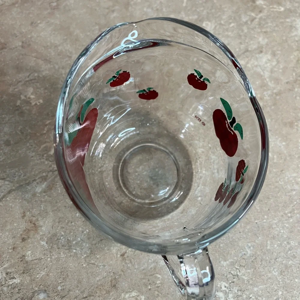 Vintage Clear Glass Creamer with Red Plaid Apples